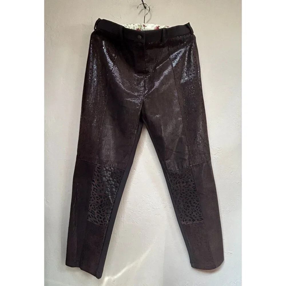 Vintage Mitchie's Matching High Rise Suede Patchwork Straight Leg Pants XL Brown - Picture 1 of 9